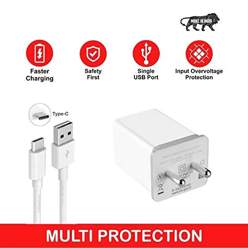 OPPO 2 Amp Original Fast Charge Adapter With 1 Meter USB Type C Charging Cable