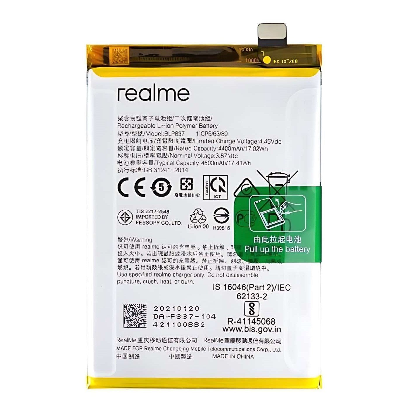 Compatible Original BLP837 Battery for Realme 8 Pro (5000mAh) Battery