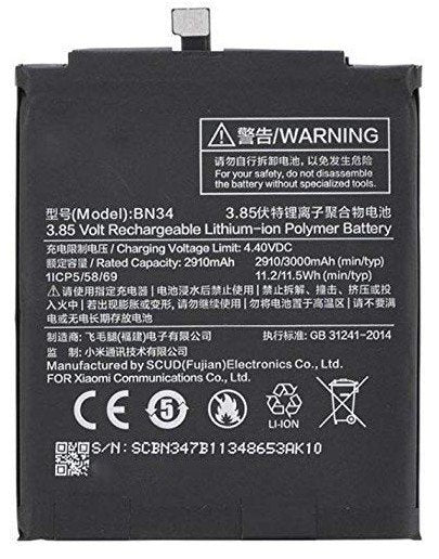 Compatible Battery For Redmi Mi / Mi 5A / Xiomi 5A / BN34 Battery 3000mAh Genuine Battery