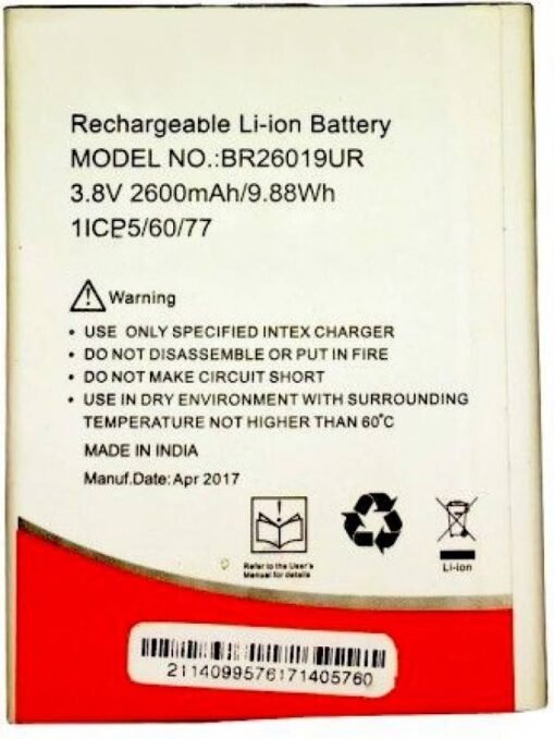 Original Compatible Battery For Intex Aqua Trend Lite BR26019UR 2600mAh Genuine Battery