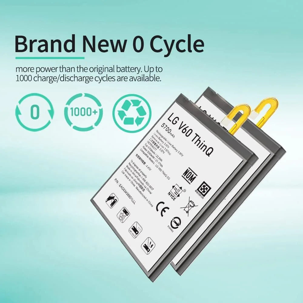 for LG V60 ThinQ Battery (Upgraded) 5700mAh High Capacity Battery Replacement for LG V60 ThinQ 5G BL-T46 LM-V600TM