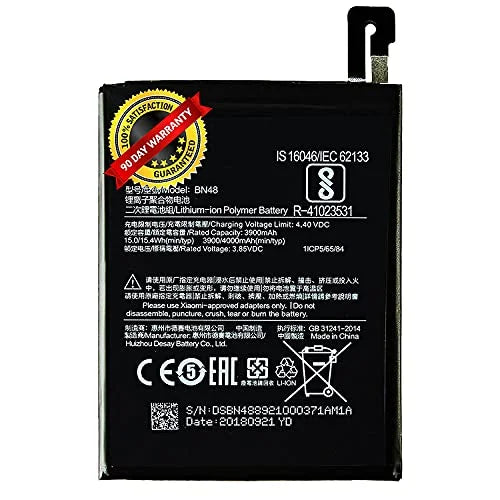 BN-48 Mobile Battery Compatible with Xiaomi Redmi Note 6 Pro BN48 (4000mAh) -3 Months Warranty
