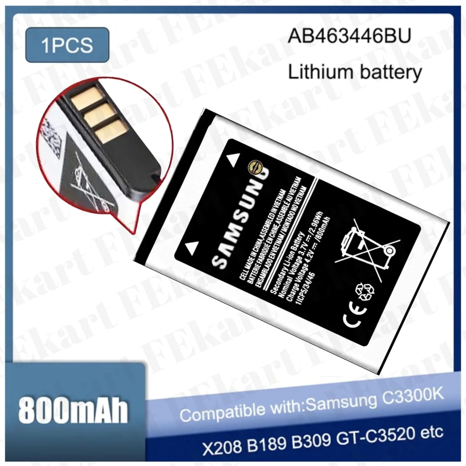 X200 Battery For Samsung Guru Music 2 / B310 / Guru 1200 / B110 Phone – 800mAh ( X200 )