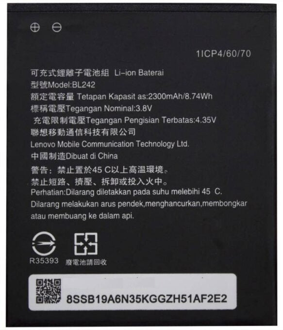 BL-242 Compatible Battery For Lenovo A6000 (BL242) / BL242 2300mAh