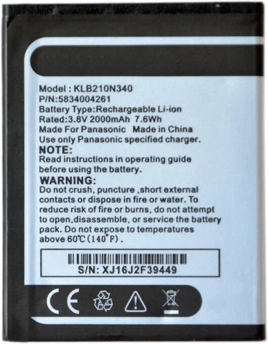 Original KLB210N340 Compatible Battery For Panasonic Eluga i2 2000mAh Genuine Battery