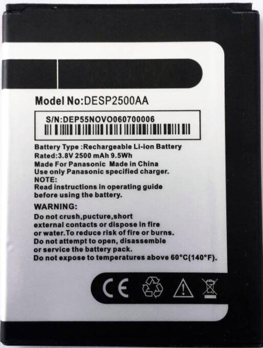 Original DESP2500AA Compatible Battery For Panasonic P55 NOVO 2500mAh Genuine Battery
