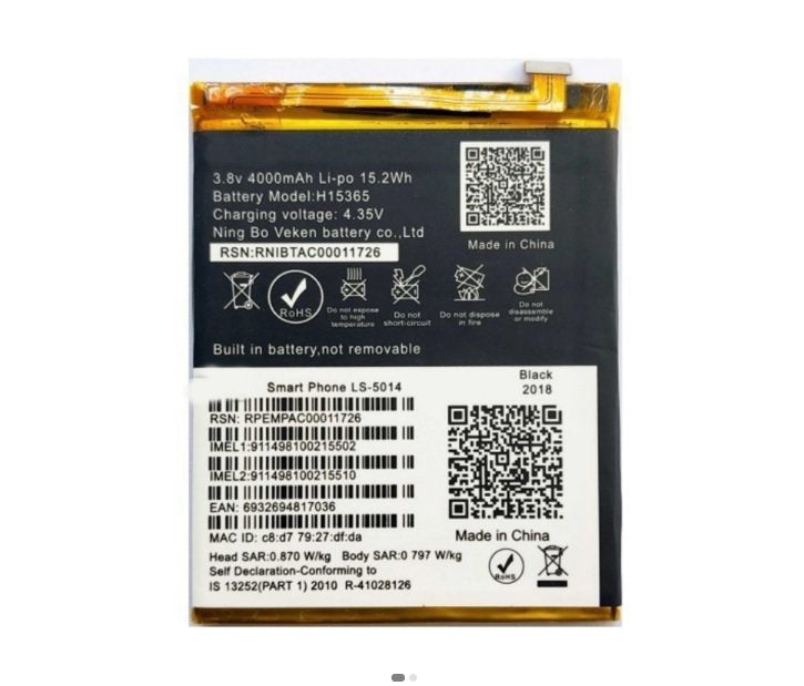 Mobile Battery For  LYF WIND 4S (LS 5018) - 4000 mAh