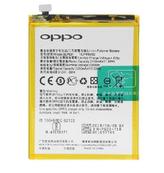 Original Battery Compatible with BLP631 Oppo F5 / F3 / A77 BLP631 (3200mAh) Battery (3 Months Warranty).